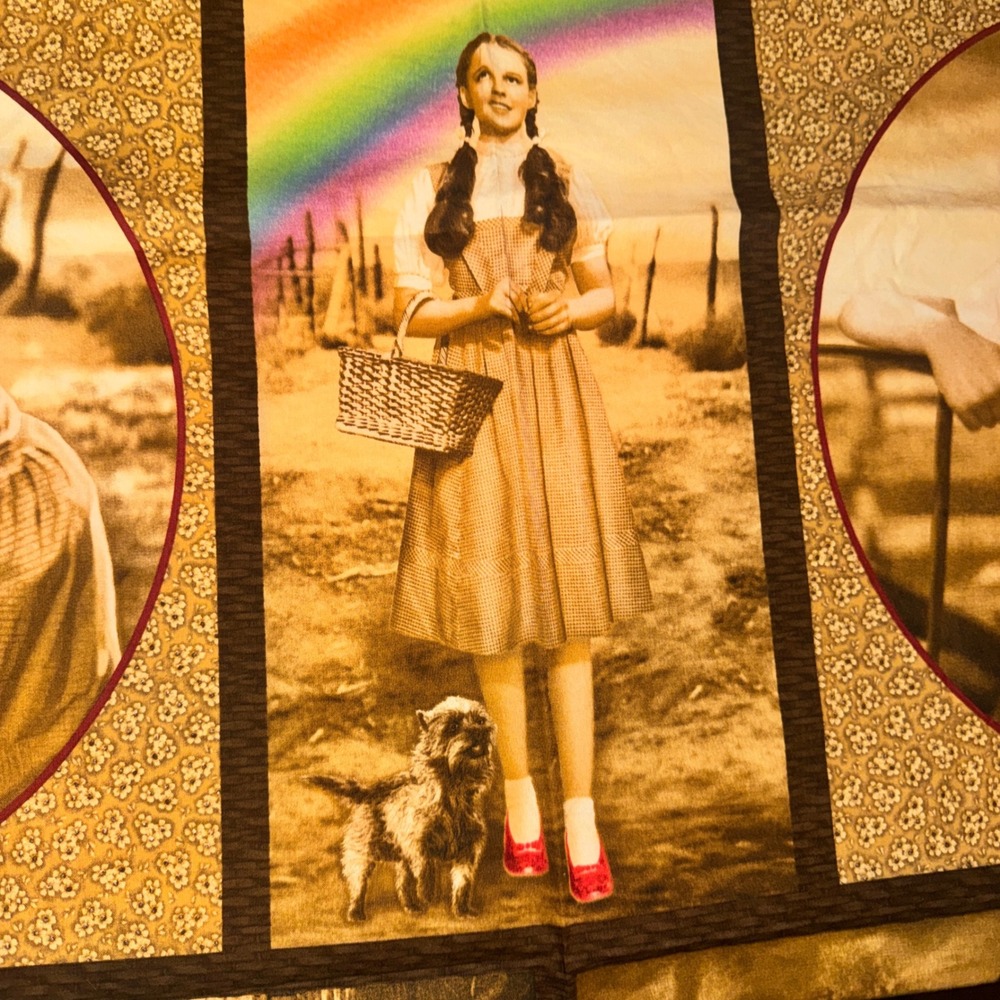 Wizard of Oz Dorothy Fabric Panel Sepia Floral 42x45 Under the Rainbow Red Shoes
